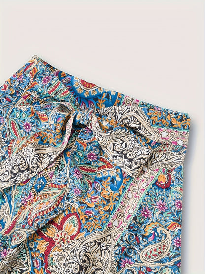 Women's Elegant Boho Midi Skirt with Paisley Pattern and Bow Detail – Perfect for Spring & Summer