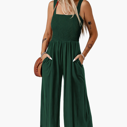 Women's Elegant Jumpsuit with Smocked Top and Wide Legs for Everyday and Leisure