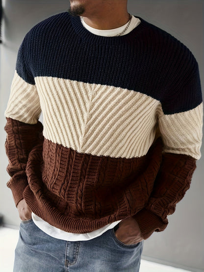 Men's color-block rib-knit crew-neck sweater