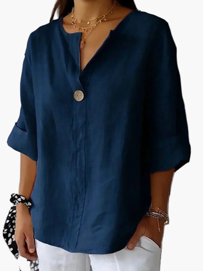 Women's blouse casual loose fit with V-neck and button – perfect for everyday and leisure