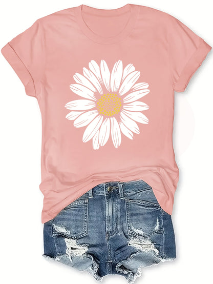 Women's T-Shirt with Daisy Print – Casual Summer Fashion for Leisure and Everyday Wear