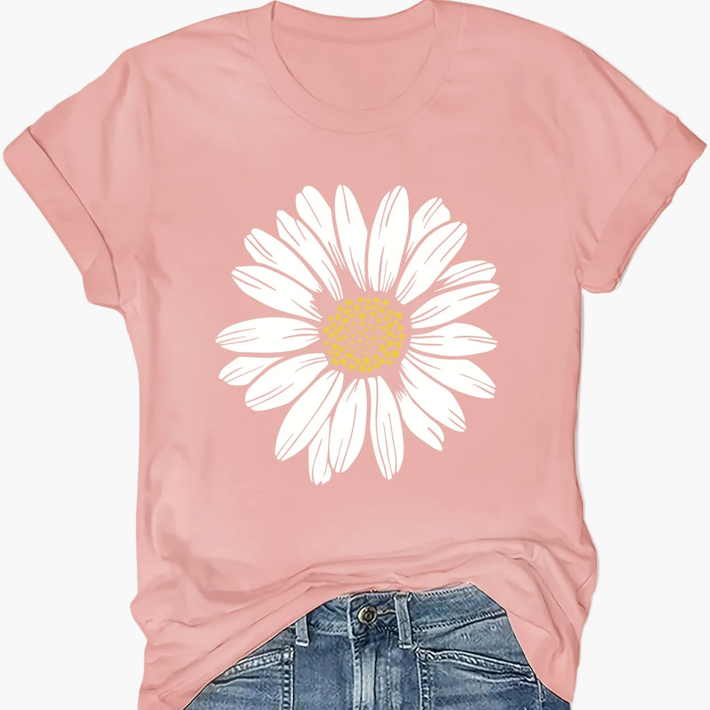 Women's T-Shirt with Daisy Print – Casual Summer Fashion for Leisure and Everyday Wear