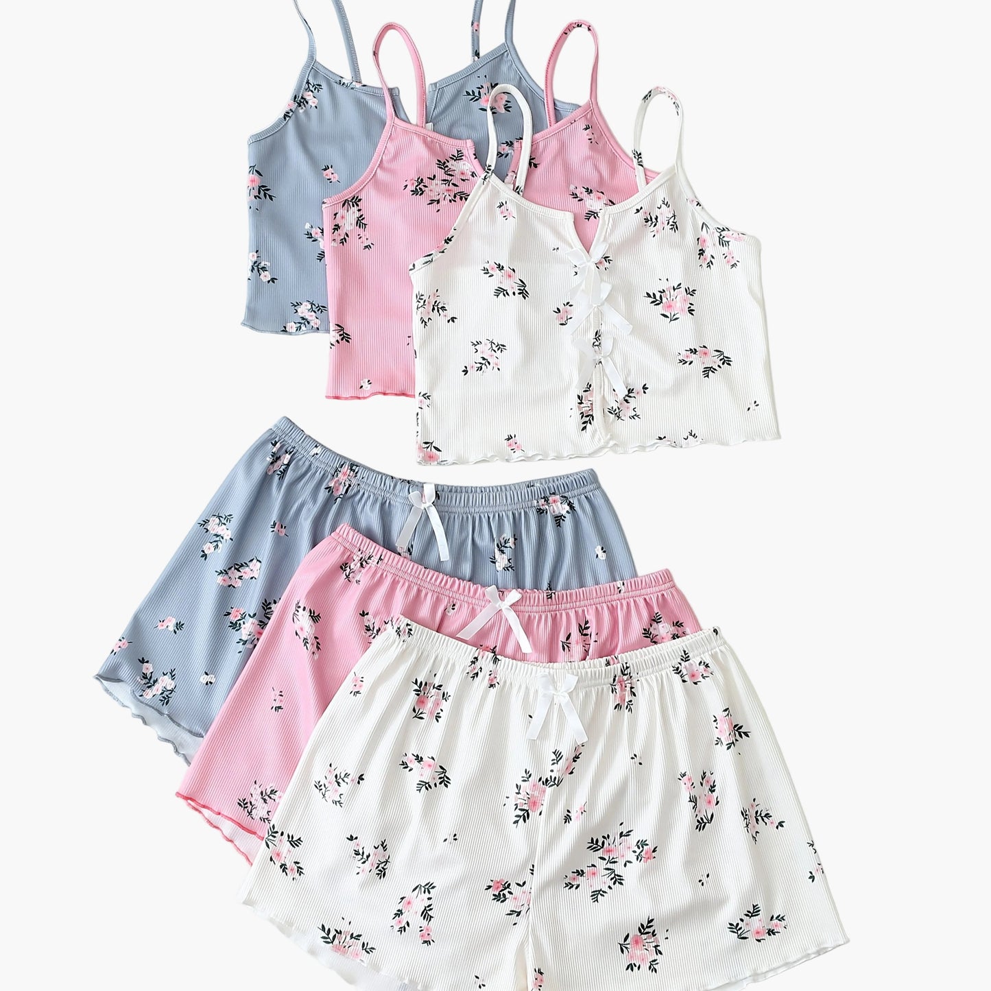 Women's Two-Piece Pajama Set with Floral Print – Short Sleepwear Set for Spring and Summer, Sexy Style