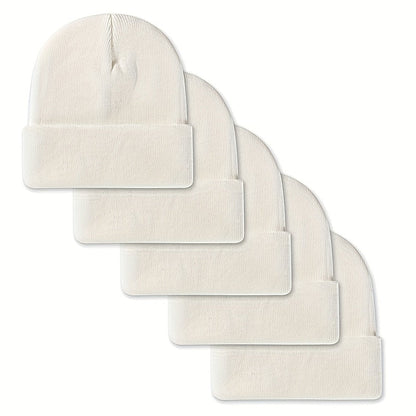 Unisex beanie knit hat with rolled brim, 5-pack in assorted colors