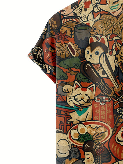 Men's Short-Sleeve Casual Shirt with Japanese Graphic Print – Artistic Statement for Summer & Everyday Wear