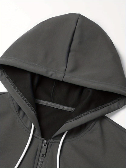 Men's zip-up hoodie jacket with color-block design