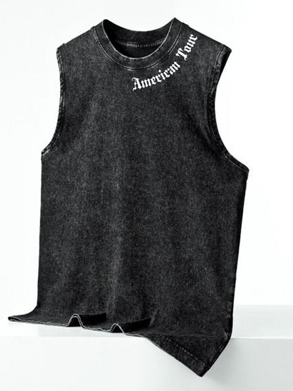 Men's streetwear sleeveless tank top with vertical graphic print – urban casual shirt