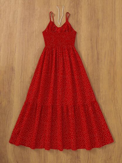 Damen Maxikleid mit Polka Dots und Rüschen – Elegantes Sommerkleid im Vintage-Stil für besondere Anlässe