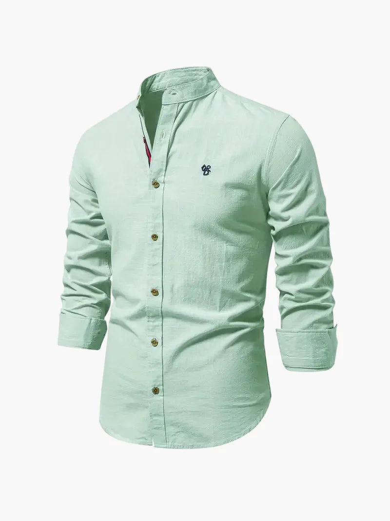 Men's Standing Collar Shirt Slim Fit – Modern Long-Sleeve Work and Leisure Shirt