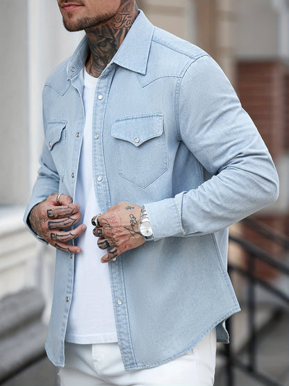 Herren Freizeit Jeanshemd im modernen Western-Stil – Perfekt für Alltag und Streetwear