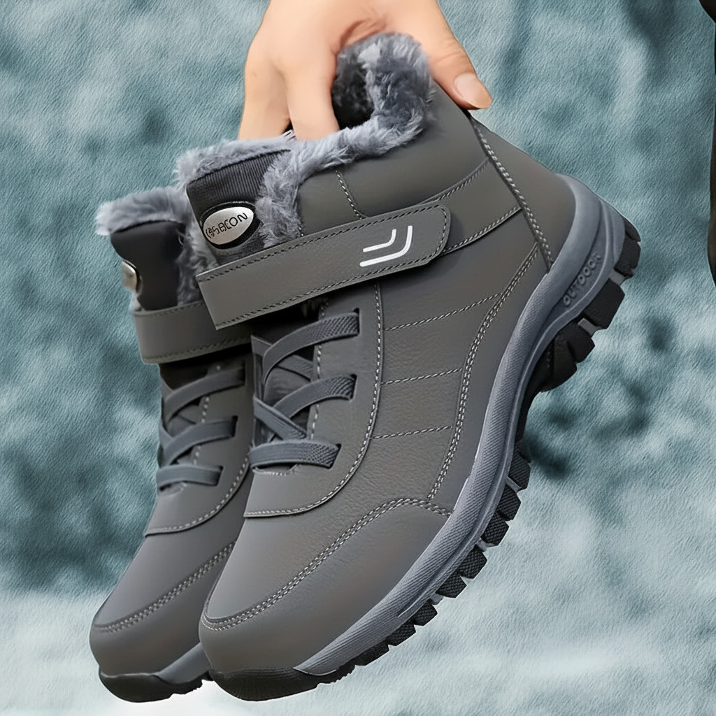 Winterstiefel gefüttert mit Klettverschluss und Schnürung, rutschfeste Sohle