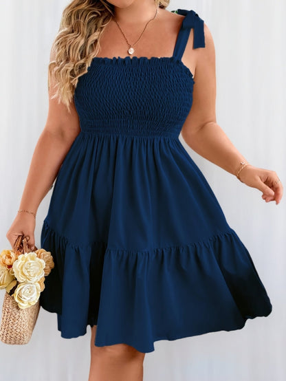 Women's Summer Mini Dress with Smocked Top and Shoulder Bow – Perfect for Vacation and Leisure