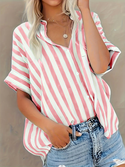 Women's summer blouse in striped look – Casual shirt for everyday and vacation