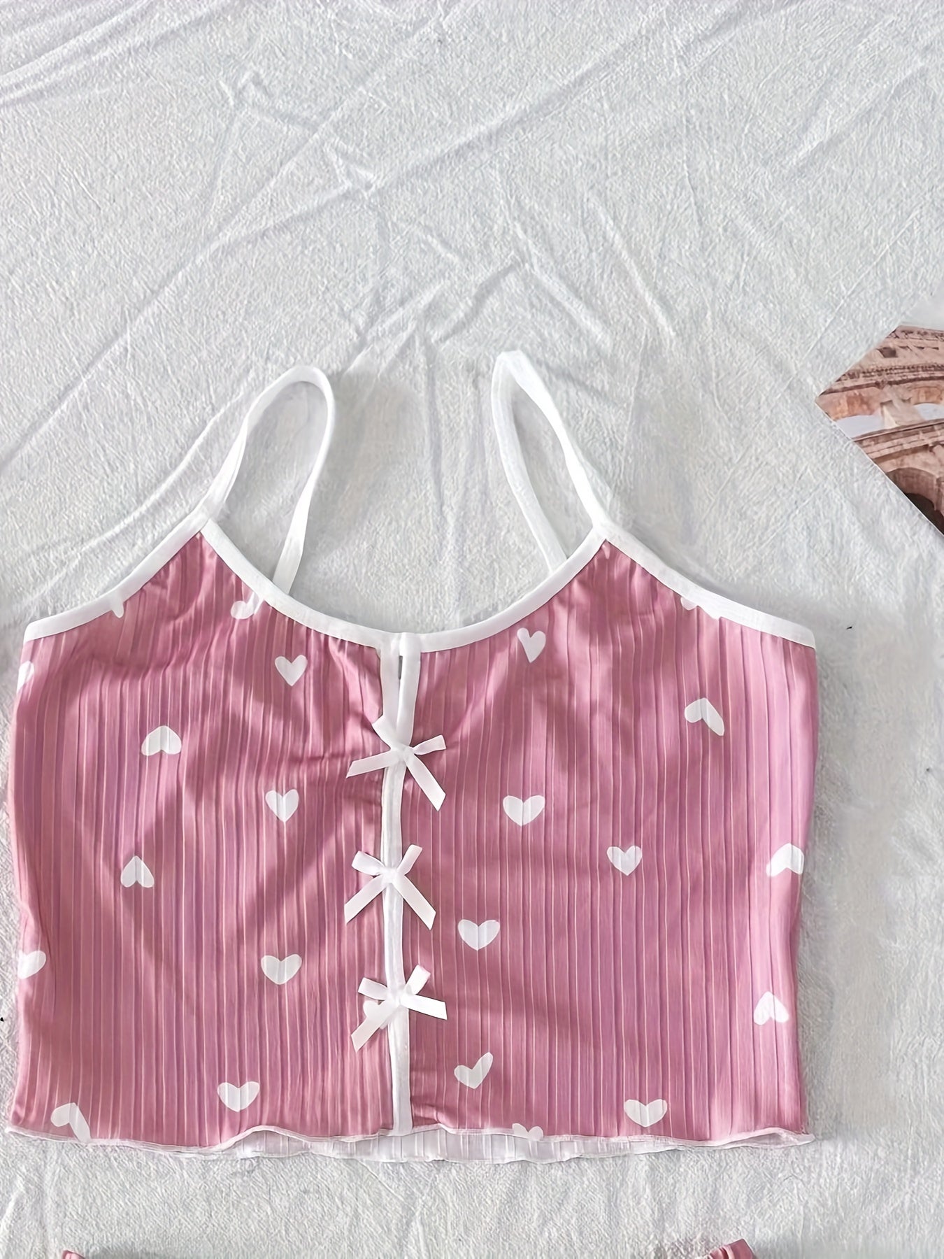 Damen Pyjama Set mit Herzchen-Muster, zweiteilig, für Sommer, sexy Stil, Schlafanzug