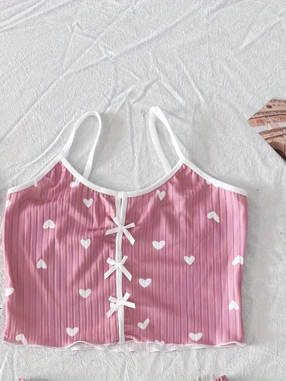 Damen Pyjama Set mit Herzchen-Muster, zweiteilig, für Sommer, sexy Stil, Schlafanzug