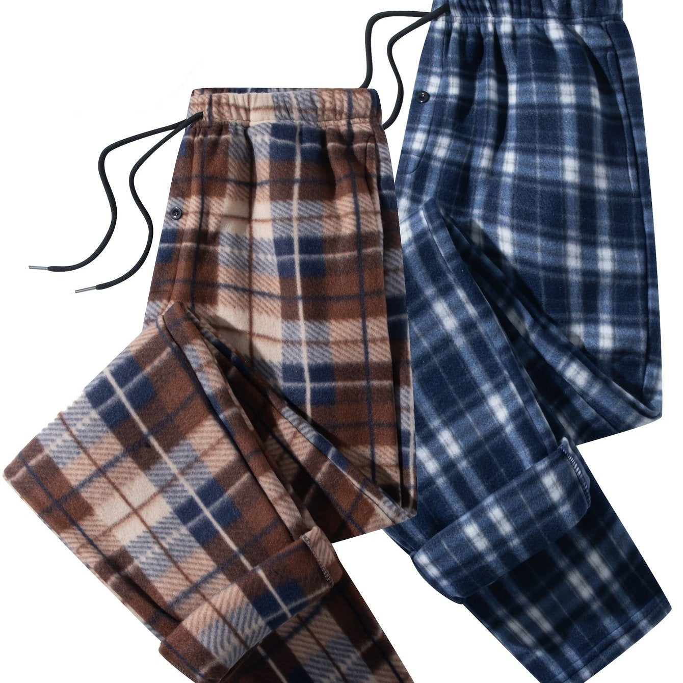 Men's plaid jogger pants, fleece look, elastic waistband
