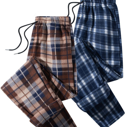 Men's plaid jogger pants, fleece look, elastic waistband