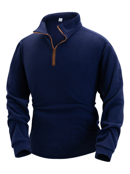Fleece Pullover Herren Stehkragen Halb-Reißverschluss Langarm