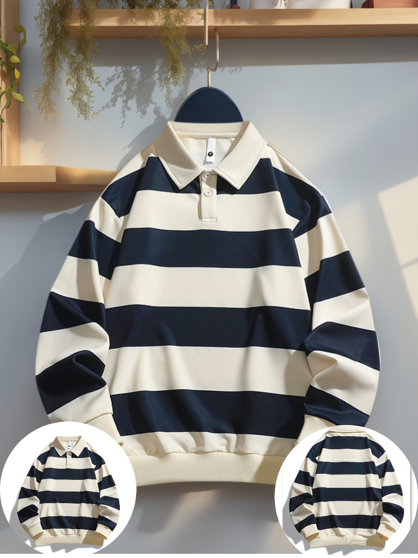 Gestreiftes Langarm-Poloshirt mit Kragen