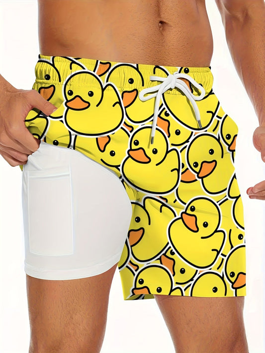 Men's Swim Shorts with Rubber Duck Design – Funny Swimming Trunks for Leisure & Beach