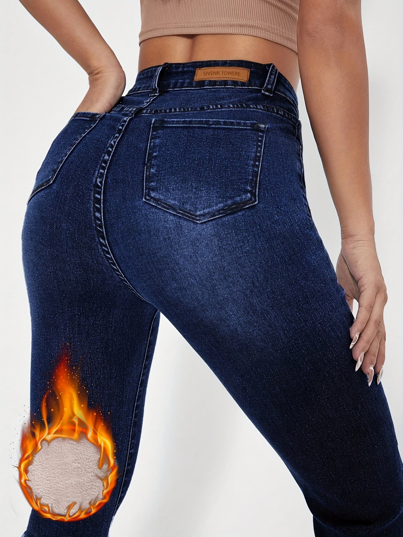Damen Schlagjeans Dunkelblau mit Hoher Taille und Weitem Bein