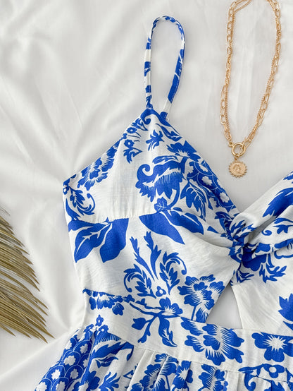 Women's summer midi dress with floral pattern and tie belt – Elegant casual and vacation outfit