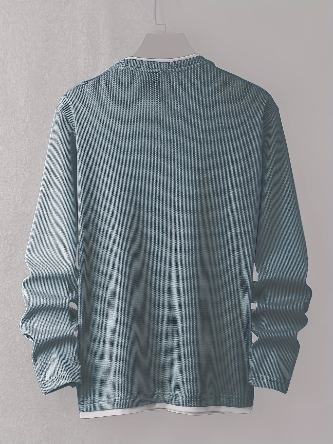 Herren Langarmshirt Waffelstrick Rundhals Weiß
