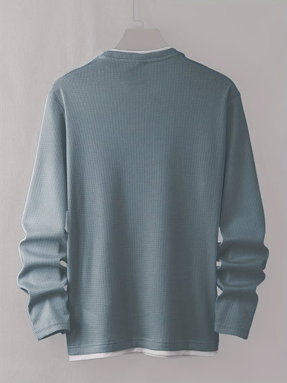 Herren Langarmshirt Waffelstrick Rundhals Weiß