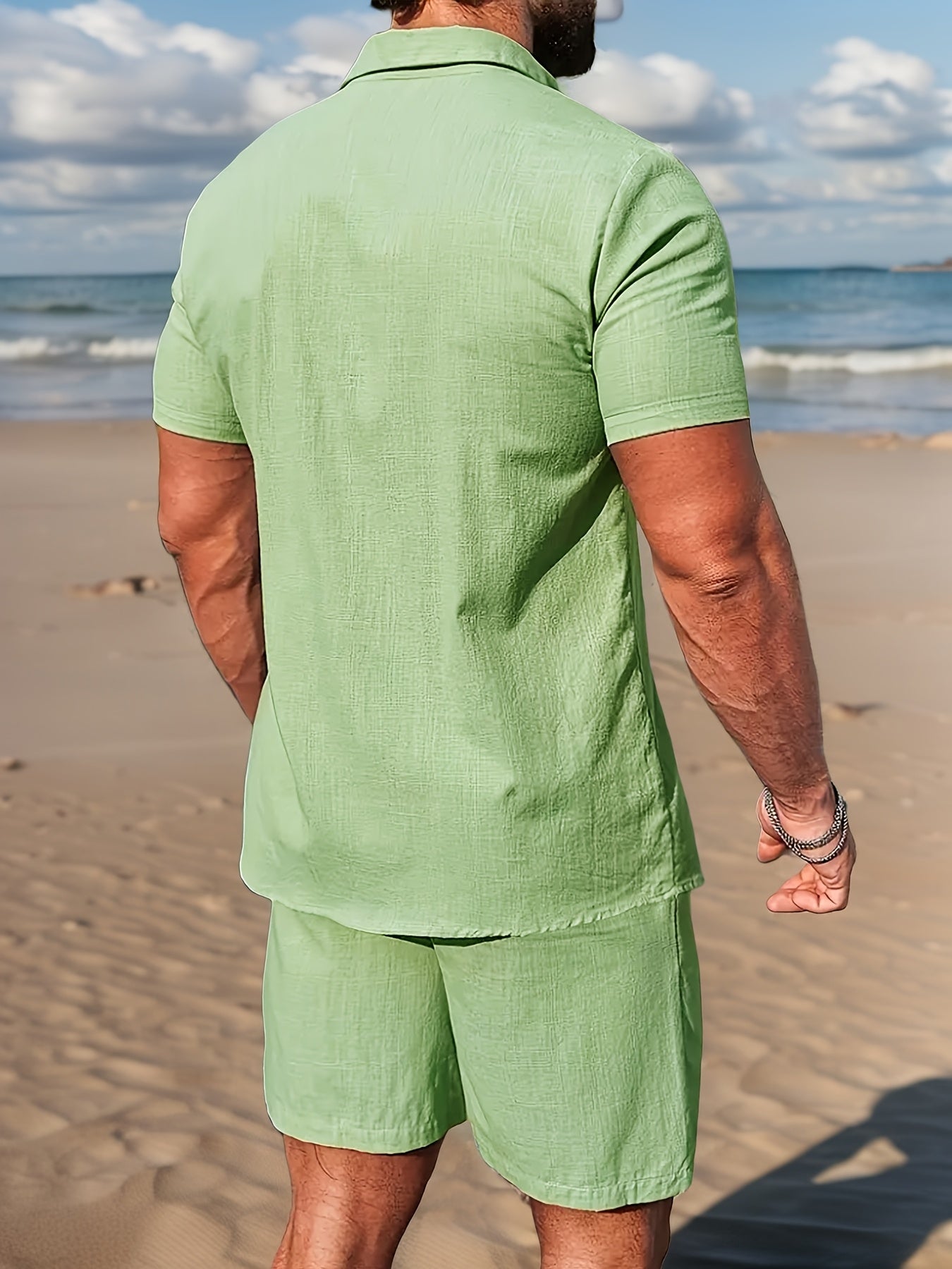 Men's Summer Set Short-Sleeve Shirt & Shorts – Casual Boho Beach Look for Vacation and Leisure