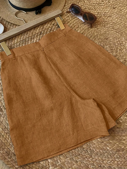Women's Vintage High Waist Summer Shorts – Elegant Casual Pants with Pockets