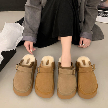 Lynda – Furry half shoes with thick sole and back strap
