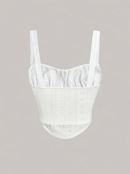 Women's Bustier Top with Broderie Anglaise and Lacing – Fashionable Summer Corset for Casual Wear and Parties