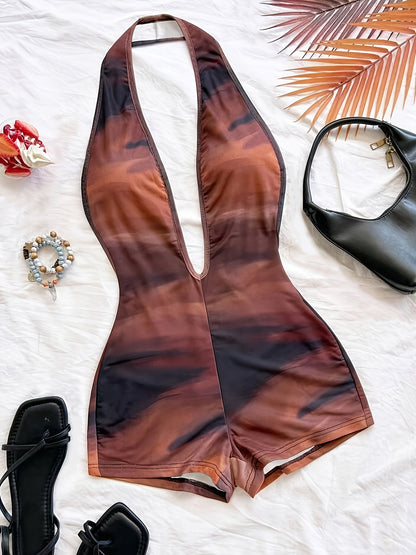 Women's jumpsuit with animal print and deep neckline – fashionable one-piece for summer, beach & party