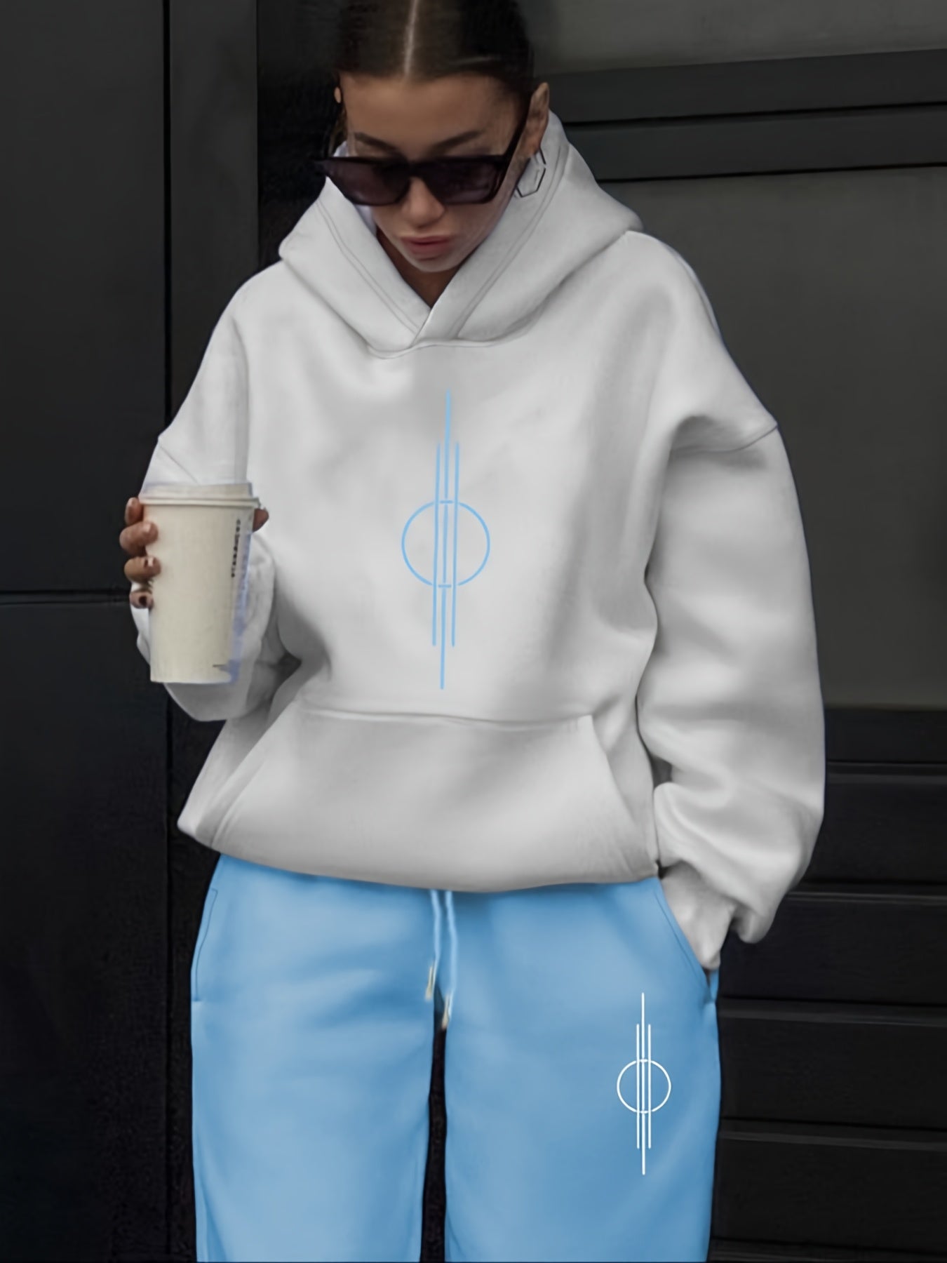 Unisex Hoodie Set Weiß mit Motiv & Jogginghose in passender Farbe