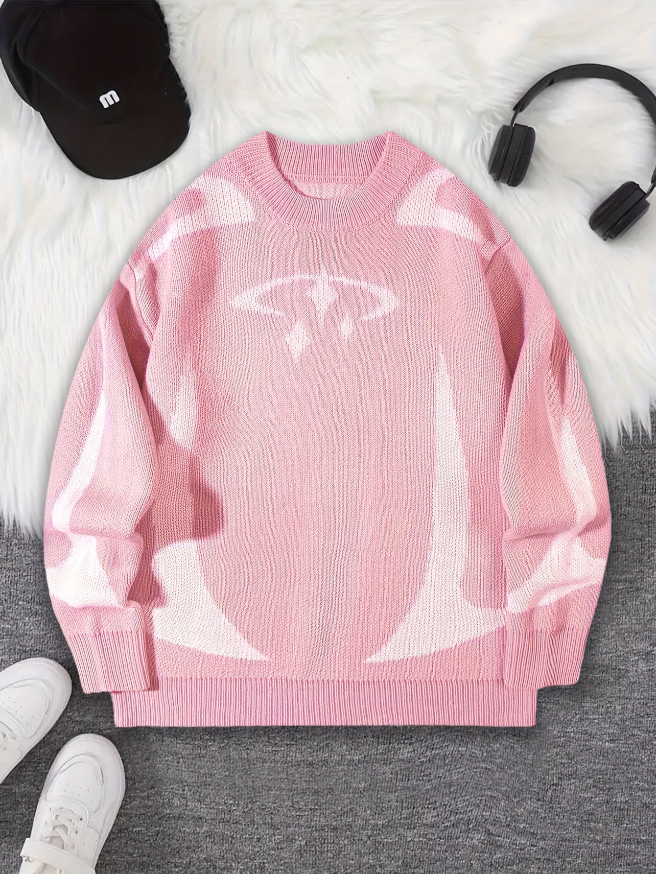 Unisex Strickpullover mit Rundhalsausschnitt und grafischem Muster