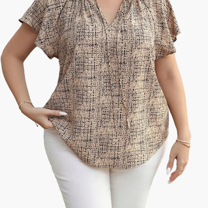Women's Casual Blouse with V-Neck and Modern Print – Summer Leisure Top