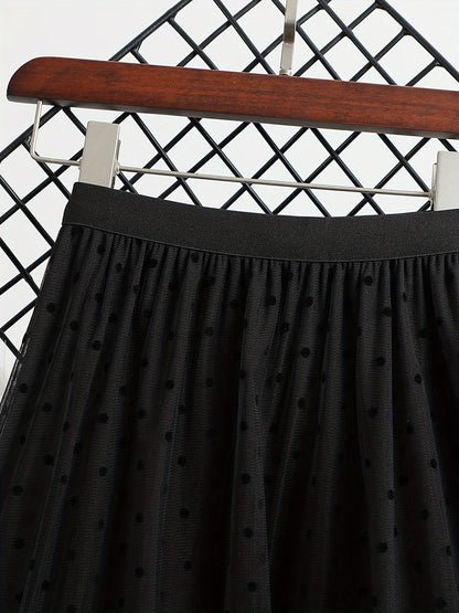 Women's Elegant Midi Skirt with Polka Dots and Flared Cut – Perfect for Spring and Summer