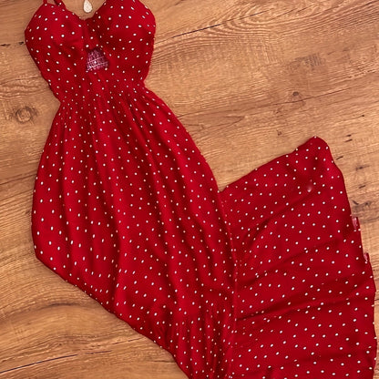 Damen Maxikleid mit Polka Dots und Rüschen – Elegantes Sommerkleid im Vintage-Stil für besondere Anlässe