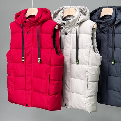 Unisex hooded quilted vest with a zipper and pockets