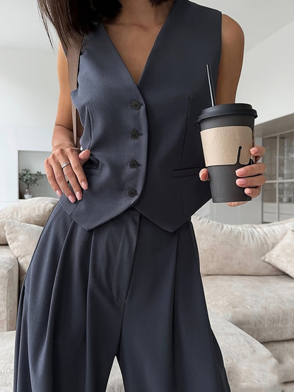Women's Elegant Two-Piece Suit with Vest and Wide-Leg Cut – Stylish Business & Casual Look