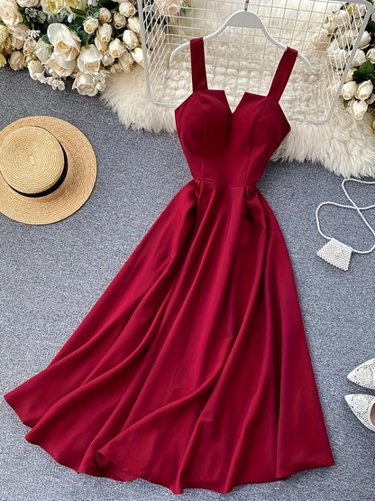 Women's maxi dress with spaghetti straps and bow – Elegant summer dress for festive occasions