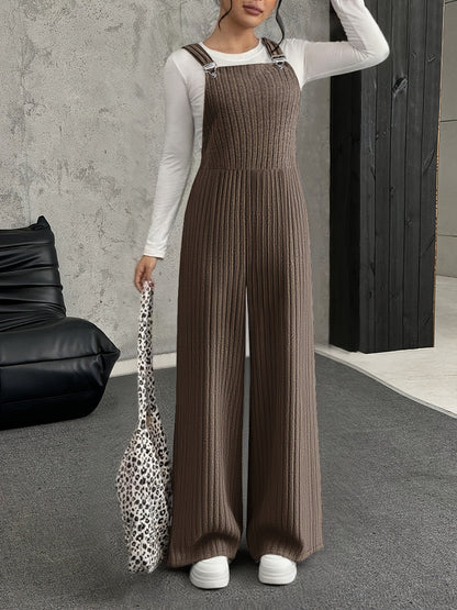 Ribbed women’s jumpsuit with wide legs, gray