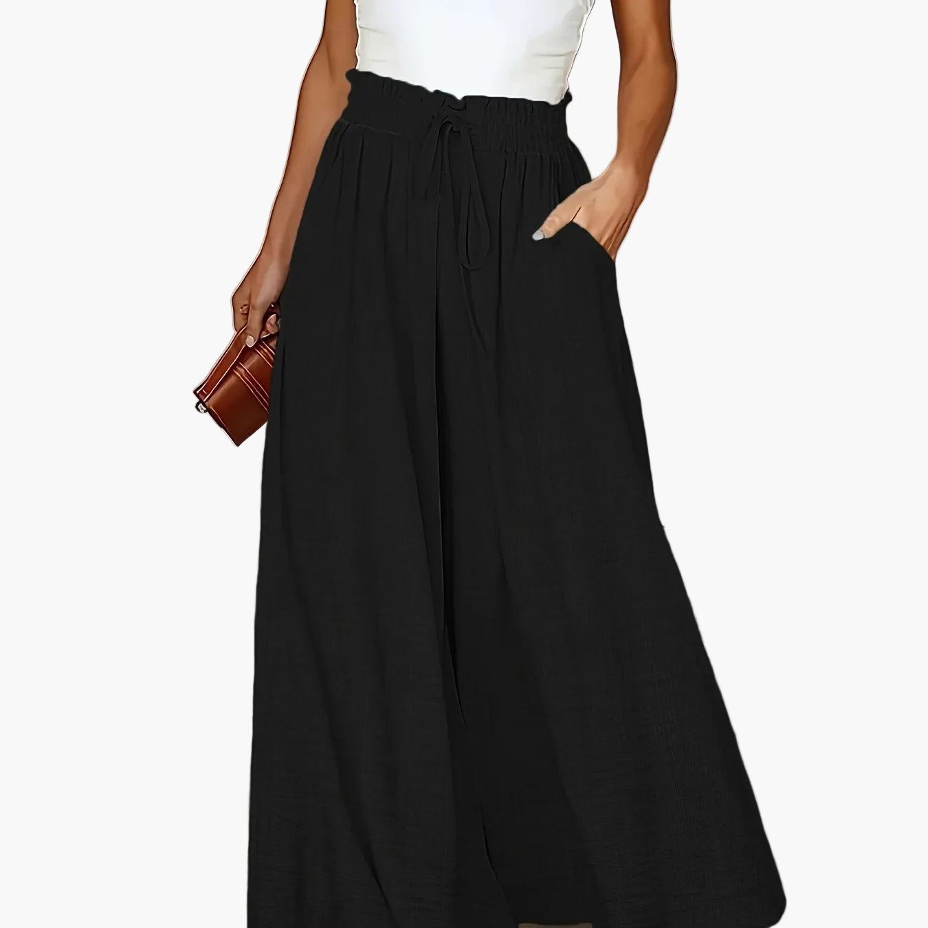Women's Elegant Wide High Waist Palazzo Pants with Pockets – Perfect for Office & Leisure