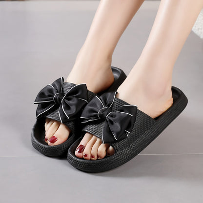 Women's slide sandals with large bow – stylish casual shoes for garden, pool, and everyday wear