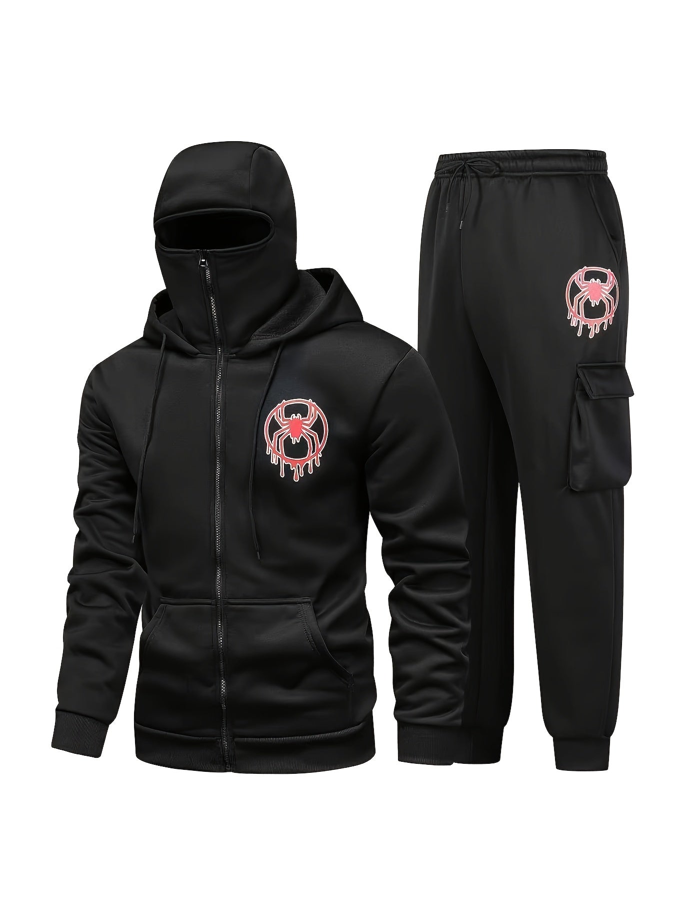 Unisex Trainingsanzug mit Kapuzenjacke und Balaclava-Design, Cargohose