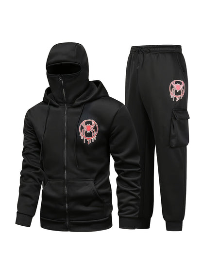 Unisex Trainingsanzug mit Kapuzenjacke und Balaclava-Design, Cargohose