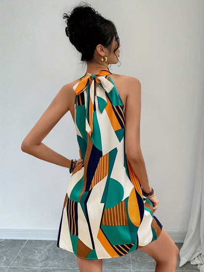 Women's Elegant A-Line Dress with Geometric Pattern – Summer Casual & Vacation