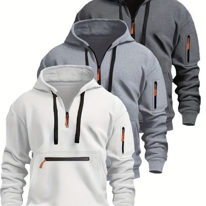Men's hoodie with zipper and kangaroo pocket, drawstring, long sleeves