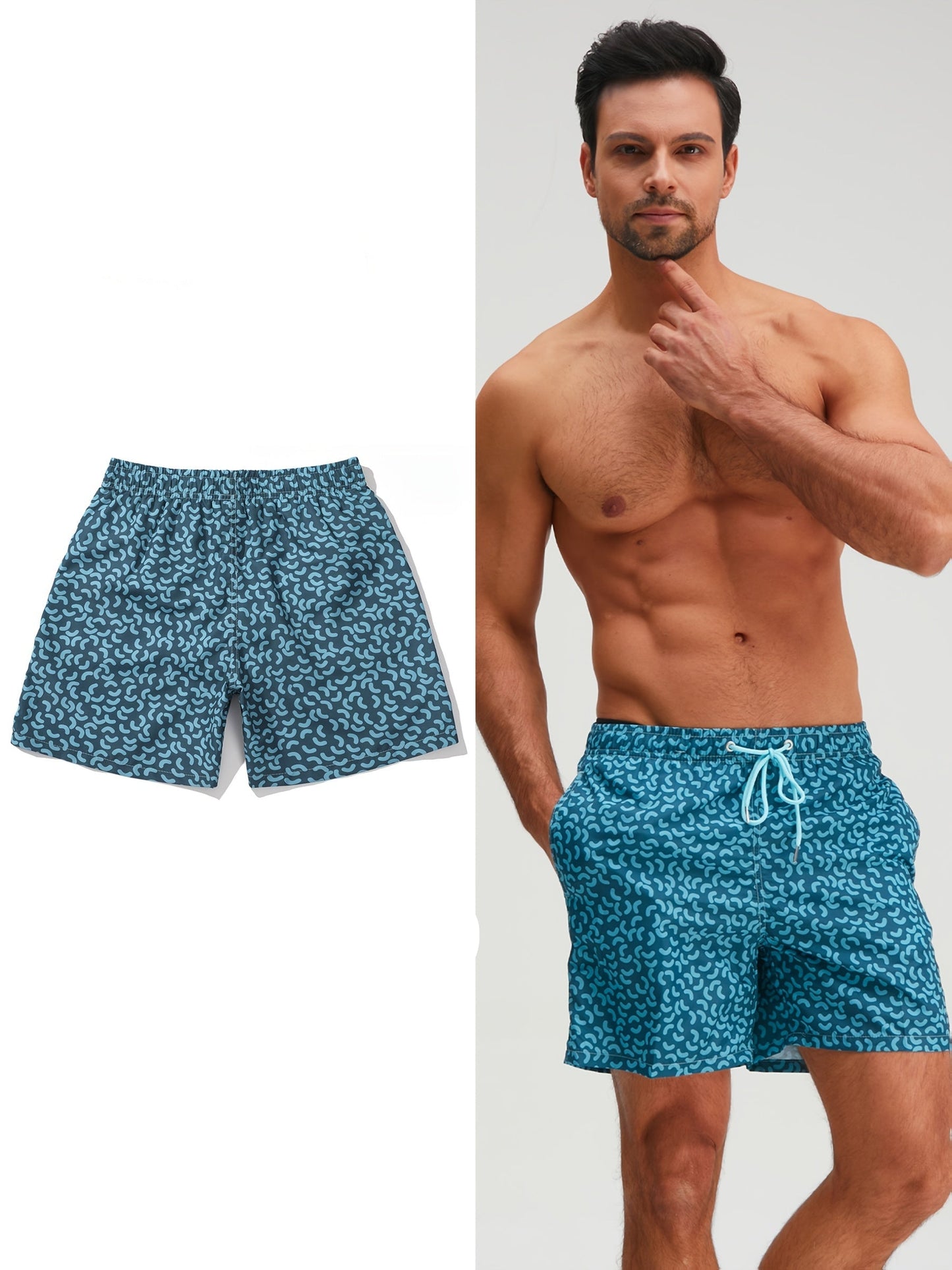 Men's swim shorts with modern pattern, sporty style, ideal for beach and leisure