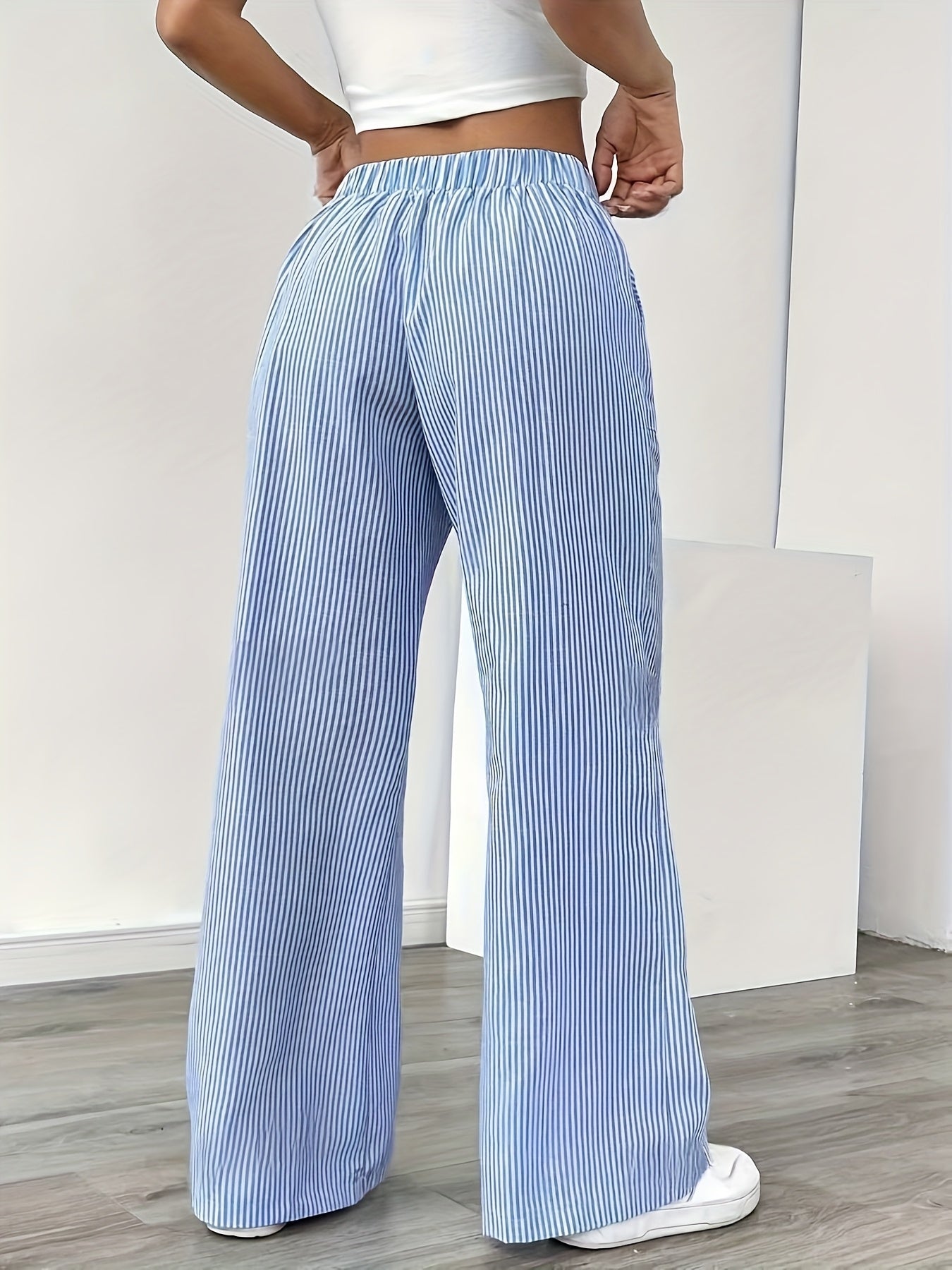 Women's Wide-Leg Casual Pants with Stripes and Drawstring – Relaxed Streetwear for Everyday and Weekend